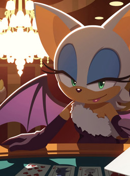 anthro armwear clothing dress elbow_gloves female gloves green_eyes hair handwear lipstick looking_at_viewer makeup smile solo white_hair wings rokasta1 sega sonic_the_hedgehog_(series) rouge_the_bat bat mammal absurd_res hi_res