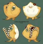 anthro big_mouth_(anatomy) blush flower green_eyes orange_body plant sharp_teeth smile solo stinger_tail teeth veiny_eye maniani0122 fish marine monster ray_(fish) stingray hi_res