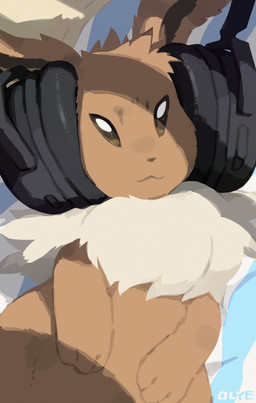 ambiguous_gender brown_body brown_fur electronics face_squish feral fur headphones mouth_closed solo squish olyester nintendo pokemon eevee generation_1_pokemon pokemon_(species) 2026 digital_drawing_(artwork) digital_media_(artwork) english_description meme