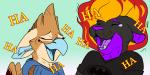 anthro clothed clothing duo female fur half-beak husband_and_wife laugh male male/female married_couple open_mouth simple_background smile grumpy_griffin_creations mazzy_techna narric_techna felid mammal 2018 2:1 2d_animation animated digital_media_(artwork) motion_tweening reaction_image short_playtime