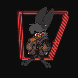 3_toes anthro band-aid band-aid_on_face band-aid_on_nose bandage bandage_on_face bandage_on_nose barefoot black_background black_body black_fur bottomwear cheek_tuft chest_tuft chibi clothing facial_tuft feet fur grey_body grey_fur half-closed_eyes jacket male narrowed_eyes open_mouth open_smile oversized_clothing pants paws plantigrade shirt simple_background smile solo sweatpants t-shirt toes topwear tuft wide_eyed xing1 cd_projekt_red cyberpunk_2077 nick_(xing1) lagomorph leporid mammal rabbit 1:1 absurd_res hi_res