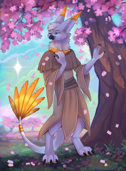 anthro beak biped bottomwear claws clothed clothed_anthro clothed_male clothing feathers feet fingers front_view fully_clothed fully_clothed_anthro fully_clothed_male hair male outside plant smile solo standing tail toes topwear tree ketty avian bird 2026 digital_drawing_(artwork) digital_media_(artwork) hi_res