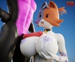 abs anthro balls bodily_fluids breast_squish breasts collar cum cum_on_breasts duo female genital_fluids genitals looking_up_at_another male nipples penis squish tattoo shachath3d epic_games fortnite cate_meowdy felid mammal 3d_(artwork) absurd_res digital_media_(artwork) hi_res