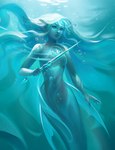 5_fingers breasts female fingers solo split_form underwater water sandara marine merfolk 2021 blue_theme digital_media_(artwork)