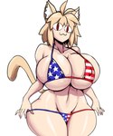 :3 american_flag american_flag_bikini big_breasts bikini bikini_pull blonde_hair breasts clothing clothing_pull female flag flag_bikini flag_clothing flag_print flag_swimwear hair huge_breasts looking_at_viewer micro_bikini navel nipple_outline pattern_clothing pattern_swimwear red_eyes skimpy_bikini smile solo string_bikini swimwear swimwear_pull thick_thighs two-piece_swimsuit united_states_of_america white_body white_skin wide_hips thecon fate_(series) tsukihime type-moon neco-arc animal_humanoid cat_humanoid felid felid_humanoid feline feline_humanoid humanoid mammal mammal_humanoid 2022 hi_res