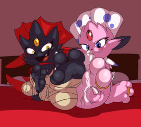 3_toes ambiguous_gender anthro barefoot bed bedroom claws countershade_feet countershading digit_ring duo feathers feet feet_tease foot_fetish foot_focus foot_play fur furniture jewelry licking male nude paws pink_body pink_fur pink_soles plantigrade pokemorph presenting purple_eyes ring scar simple_background smile soles tail toe_claws toe_ring toes tongue two_tone_feet two_tone_paws wrinkled_feet wrinkles artguyidk nintendo pokemon easel_(character) fan_character kerolink generation_4_pokemon pokemon_(species) weavile absurd_res colored digital_media_(artwork) full-length_portrait hi_res portrait shaded watermark