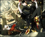 battle black_border border breasts cleavage clothed clothing duo eyewear female fisheye_lens foreshortening glasses gun low-angle_view magic magic_circle magic_user male ranged_weapon sculpture shootout statue weapon witch kubikitsune bayonetta platinumgames bayonetta_(character) angel canid canine canis dalmatian domestic_dog mammal 6:5 digital_media_(artwork) hi_res