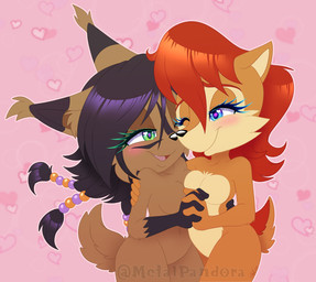 anthro black_hair black_nose blue_eyes braided_hair breasts brown_hair cuddling dipstick_ears duo ear_markings ear_tuft eye_contact eyelashes facial_markings fangs featureless_breasts female female/female gloves_(marking) green_eyes hair hand_holding head_markings heart_eyes heart_symbol interlocked_fingers looking_at_another markings multicolored_ears natural_alt navel nude one_eye_closed open_mouth open_smile pattern_background red_hair simple_background smile teeth tuft wink metalpandora archie_comics sega sonic_the_hedgehog_(archie) sonic_the_hedgehog_(comics) sonic_the_hedgehog_(series) nicole_the_lynx sally_acorn chipmunk felid feline ground_squirrel lynx mammal rodent sciurid 2020 digital_media_(artwork) hi_res portrait three-quarter_portrait watermark