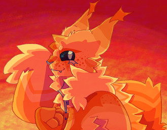 ambiguous_gender dipstick_ears ear_markings ear_tuft feral freckles fur long_tail mane markings multicolored_ears ruff smile solo star sunset tail toony tuft yellow_body yellow_fur supurrmsveblackhole fan_character domestic_cat felid feline felis mammal 2025 colored digital_drawing_(artwork) digital_media_(artwork) half-length_portrait hi_res orange_theme portrait shaded warm_colors