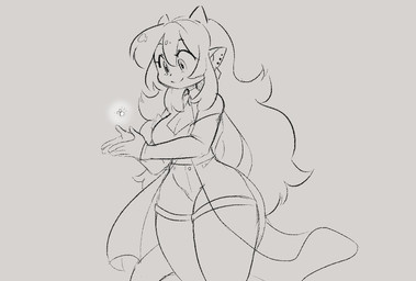 anthro big_eyes cape choker clothing eyelashes female hair jewelry long_hair magic necklace piercing smile solo thick_thighs translucent translucent_clothing jinx_doodle fairy unknown_species character_request
