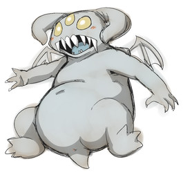 3_eyes ambiguous_gender anus anus_only belly big_belly blush fangs horn multi_eye null open_mouth overweight overweight_ambiguous simple_background solo teeth tongue white_background wings doneru dark_souls fromsoftware vanguard demon vanguard_demon 2014
