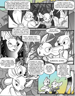 anthro blush breasts buckteeth checking clothing duo exclamation_point eyelashes female flower grass holding_ear horrified male plant surprised sweater teeth text topwear turtleneck chris_fischer chip_'n_dale_rescue_rangers disney chip_(disney) gadget_hackwrench chipmunk ground_squirrel mammal mouse murid murine rodent sciurid english_text hi_res