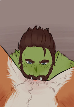 anthro cunnilingus duo female female_pov first_person_view male male/female oral sex vaginal racson paizo pathfinder shizukomo tuskwinn canid canine fox humanoid mammal orc
