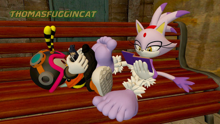 5_toes age_difference antennae_(anatomy) anthro bench black_body black_penis casual_sex duo eyelashes feet female foot_fetish foot_focus foot_play footjob genitals humanoid_feet lying male male/female on_back on_phone penile penis plantigrade purple_body reading sex sitting stinger tail toes vein veiny_penis yellow_eyes young young_anthro young_male thomasfuggincat sega sonic_the_hedgehog_(series) blaze_the_cat charmy_bee arthropod bee felid feline hymenopteran insect mammal 16:9 hi_res widescreen