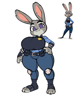 anthro belt_pouch big_breasts biped blue_clothing breasts camel_toe clothing curvy_figure eyelashes female footwear furgonomic_footwear furgonomics grey_body hand_on_hip hourglass_figure huge_breasts huge_hips huge_thighs knee_pads long_ears paws police police_uniform purple_eyes reference_inset short_tail small_waist smile smiling_at_viewer solo tail thick_thighs tight_clothing uniform wide_hips tanniquito disney zootopia judy_hopps lagomorph leporid mammal rabbit 2026 absurd_res hi_res reference_image