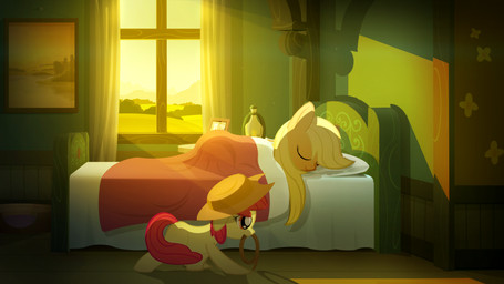 amber_eyes bed bedding blanket blonde_hair clothing cowboy_hat detailed_background duo eyes_closed female feral flower fur furniture hair hat headgear headwear lasso morning orange_body orange_fur photo pillow plant quadruped red_hair rope shrub sleeping sun sunrise tail window wood yellow_body yellow_fur young young_feral gign-3208 friendship_is_magic hasbro my_little_pony apple_bloom_(mlp) applejack_(mlp) earth_pony equid equine horse mammal pony 16:9 2012 hi_res widescreen