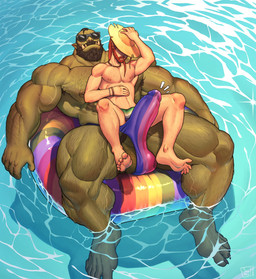 balls barely_visible_pubes bulge detailed_bulge duo erection fangs genitals green_body green_skin male muscular muscular_humanoid muscular_male nipples penis pointy_ears pubes size_difference teeth vein veiny_muscles suchmim barak_(suchmim) kelsim_(suchmim) elf humanoid orc hi_res