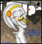 anthro big_breasts big_butt blue_eyes blue_sclera breasts butt clothing covering covering_breasts female gloves hair handwear heart_symbol looking_back machine mostly_nude one_eye_closed solo text white_hair wink zeta_r-02 sega sonic_the_hedgehog_(series) fan_character zeta_the_echidna android echidna mammal monotreme robot english_text