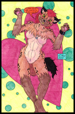 anthro black_border border breasts clock dialogue featureless_breasts featureless_crotch female fingers fur hair markings nude pawpads paws ring simple_background smile solo spots spotted_body spotted_fur tail text watch cougar_leon autumn_williams humanoid hyena mammal spotted_hyena werecreature werehyena 2023 colored colored_pencil_(artwork) comic english_text graphite_(artwork) hi_res traditional_media_(artwork)