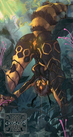 3_eyes antennae_(anatomy) arthropod_abdomen breasts butt female fur genitals multi_eye nude orange_eyes plant presenting solo thick_thighs vulva exobelos fan_character arthropod hymenopteran insect hi_res