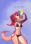 2021 absurd_res anthro beach bikini breasts clothed clothing dated digital_media_(artwork) female hi_res mammal momo_(sy_noon) mustelid otter seaside shaded slim small_breasts solo sport swimwear sy_noon volleyball
