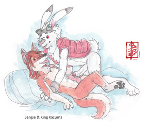 animal_genitalia animal_penis anthro balls bed bodily_fluids canine_genitalia canine_penis clothing comparing dipstick_ears duo ear_markings ear_piercing eyewear foreskin frottage furniture genital_fluids genitals goggles humanoid_genitalia humanoid_penis long_ears male male/male multicolored_ears paws penile penis penises_touching piercing pillow pinned pointy_ears precum prick_ears sex tail text tongue tongue_out topwear vest fennec_(artist) summer_wars king_kazma sangie_nativus canid canine canis lagomorph leporid mammal rabbit wolf hi_res
