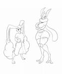 anthro big_penis bottomwear breasts bulge clothed clothing duo female genitals grin huge_penis hyper hyper_genitalia hyper_penis long_ears male midriff penis penis_poking_out shirt shorts skimpy smile standing thick_thighs topwear wide_hips kaboozle nintendo pokemon timothy_vladislaus amphibian generation_4_pokemon generation_6_pokemon greninja lagomorph lopunny mammal pokemon_(species) 5:6 black_and_white digital_drawing_(artwork) digital_media_(artwork) hi_res line_art monochrome