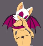 anthro blue_eyes breasts clothing eyeshadow female fur gloves handwear light_body light_skin lipstick looking_at_viewer makeup membrane_(anatomy) membranous_wings narrowed_eyes navel simple_background solo under_boob white_body white_fur wings scittykitty sega sonic_the_hedgehog_(series) rouge_the_bat bat mammal hi_res signature