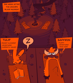 anthro bulge campfire camping detailed_bulge dialogue duo erection erection_under_blanket female forest forest_background genital_outline male nature nature_background penis_outline plant sleeping sleeping_bag sound_effects tenting text tree vowelless vowelless_sound_effect zzz vanilla_candy unicorn_blood_(comic) saffron_(unicorn_blood) tulip_(unicorn_blood) bovid caprine lagomorph mammal sheep comic english_text hi_res orange_theme restricted_palette