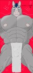 2022 abs anthro big_muscles biped blue_eyes blue_hair bottomwear bulge clothed clothing detailed_bulge digital_media_(artwork) equid equine genital_outline grey_body grey_skin hair hi_res horse loincloth looking_at_viewer male mammal muscular muscular_male nipples partially_clothed pecs penis_outline pinup portrait pose shaded smile solo spread_legs spreading standing toony white_opium