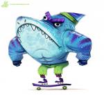 abs accessory anthro black_eyes blue_body blue_scales clothed clothing fangs fingerless_gloves gloves handwear headband inline_skates male muscular muscular_anthro muscular_male purple_body purple_scales roller_skates scales simple_background skateboard solo teeth text toony top_heavy topless vehicle white_background piper_thibodeau street_sharks streex fish marine requiem_shark shark tiger_shark digital_media_(artwork) digital_painting_(artwork) url