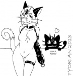 anthro armbinder bdsm binder_(restraint) blush bondage bondage_gear bound breasts duo female heart_symbol monoglove nude restraints shadow smile tail tydrian nintendo pokemon felid generation_1_pokemon mammal meowth pokemon_(species) low_res monochrome