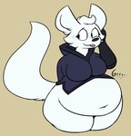 anthro belly big_belly bloated blush blush_lines bottomless breasts clothed clothing female overweight raised_tail rumbling_stomach shirt shirt_only solo sound_effects tail tongue tongue_out topwear topwear_only conditional_dnp verdantphysician casey_(verdantphysician) arctic_fox canid canine fox mammal true_fox hi_res