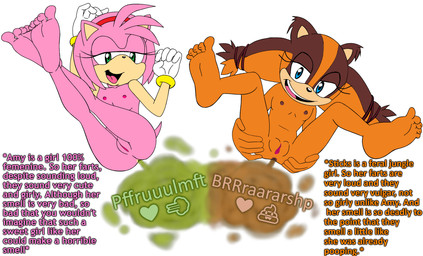 5_toes accessory adolescent anthro anus bedroom_eyes big_feet blue_eyes bracelet breasts brown_fart_cloud brown_hair_tie bubble_butt butt butt_focus butt_grab clitoris clothing cloud dark_anus dark_nipples duo eyelashes fart fart_cloud fart_fetish feet female female/female female_farting feral fur genitals gloves green_eyes green_fart_cloud hair hair_accessory hair_tie hairband half-closed_eyes hand_on_butt hand_on_own_butt handwear heart_symbol humanoid_feet humanoid_genitalia humanoid_vulva jewelry jungle_girl legs_up loli long_eyelashes long_feet lying medium_hair nails narrowed_eyes naughty_face nipples nude nude_female odor open_mouth orange_body orange_fur orange_hair peach_hair pink_anus pink_body pink_fur pink_hair pink_nipples plantigrade poop_emoji pose presenting presenting_anus presenting_hindquarters red_hairband seductive simple_background smell smelly smile soles spread_anus spread_butt spreading tail tan_body tan_fur teeth text tied_hair toenails toes vulva white_background white_clothing white_gloves white_handwear wind yellow_bracelet young young_anthro young_female unknown_artist sega sonic_boom sonic_the_hedgehog_(series) amy_rose sticks_the_jungle_badger badger eulipotyphlan european_hedgehog hedgehog mammal mustelid musteline absurd_res english_text hi_res pinup