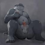 anthro balls belly biped bodily_fluids butt cum erection genital_fluids genitals humanoid_genitalia humanoid_hands humanoid_penis male moobs navel nipples penis sitting slightly_chubby solo text neiiio fish marine shark 1:1 2017 english_text hi_res