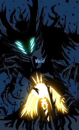 8_eyes ambiguous_gender black_body duo fingers glowing multi_eye tendrils text wings osakana2gou hollow_knight_(franchise) team_cherry radiance_(hollow_knight) shade_lord_(hollow_knight) arthropod insect lepidopteran moth shadow_creature english_text hi_res