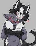 anthro big_breasts black_body black_fur black_nose blush blush_lines bodily_fluids breasts cuddling duo female fur green_eyes grey_body grey_eyes grey_fur half-closed_eyes heart_symbol kemono larger_female male male/female multicolored_body multicolored_fur narrowed_eyes navel nude one_eye_closed open_mouth saliva shota simple_background size_difference smaller_male sweat tears tongue two_tone_body two_tone_fur white_body white_fur young pizademokttero ayase_(aya_ryona) nifram_logan canid canine canis domestic_dog husky mammal nordic_sled_dog siberian_husky spitz wolf 2023 4:5 absurd_res hi_res