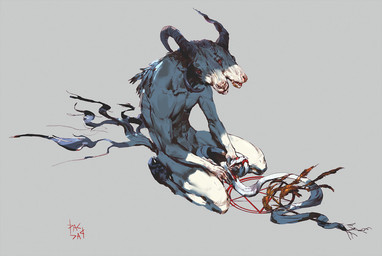 2_heads 3_horns ambiguous_gender anthro biped branch collarbone duo fangs feathers feral front_view grey_background head_horn holding_another hooves horn looking_down looking_down_at_another male monotone_body multi_head multi_horn nude nude_anthro nude_male occult_symbol open_mouth pentagram red_eyes red_mouth simple_background sitting snout symbol tail teeth text unguligrade vein veiny_muscles white_body pacelic bovid caprine goat mammal reptile scalie snake 2022 artist_name colored digital_drawing_(artwork) digital_media_(artwork) full-length_portrait portrait