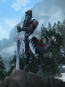 anthro king male outside partas royalty sky solo warrior dansats canid canine canis mammal wolf invalid_tag absurd_res hi_res