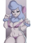 anthro anthrofied bikini blue_hair clothing eyeshadow female fur hair looking_at_viewer makeup neck_tuft smile solo swimwear tuft two-piece_swimsuit white_body white_fur wide_hips bakufu disney oliver_and_company georgette_(disney) canid canine canis domestic_dog mammal poodle 3:4 hi_res