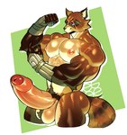 abs anthro armor ball_tuft balls barazoku big_balls big_muscles big_pecs big_penis brown_body brown_fur bubble_butt butt clothing erection eye_scar facial_scar fingers flexing fluffy fluffy_tail front_view fur gauntlets genitals gloves handwear huge_penis hyper hyper_genitalia hyper_penis male muscular muscular_anthro muscular_male nude pecs penis pubes scar smile solo tail thick_penis tuft white_eyes egg_concept epic_games fortnite hajime_(fortnite) canid canine mammal raccoon_dog tanuki absurd_res digital_media_(artwork) hi_res