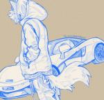 anthro clothed clothing fur hand_in_pocket hoodie male pockets solo standing topwear dominate_(artist) mclaren mclaren_570s canid canine mammal blue_theme hi_res sketch