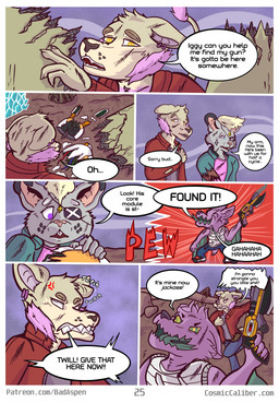 dialogue fantasy gun laser machine magic ranged_weapon science_fiction space text wasteland weapon badaspen bat felid lagomorph leporid lion mammal mouse murid murine pantherine rabbit robot rodent absurd_res comic english_text hi_res url