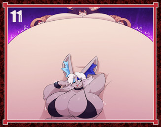 anthro bedroom_eyes belly big_belly big_breasts big_moobs bikini bikini_top bloated breasts cleavage clothed clothing duo emanata female hand_behind_head hand_on_belly huge_belly huge_breasts huge_moobs hyper hyper_belly inflation looking_pleasured male male/female moobs narrowed_eyes navel one_eye_closed seductive swimwear tongue tongue_out two-piece_swimsuit thorstone akama_(thorstone) amaya_(thorstone) lagomorph leporid mammal rabbit 2025 hi_res