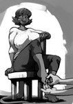 3_toes anthro barefoot big_breasts blush blush_lines bottomwear breasts chair cheating_wife clothing curvy_figure digit_ring duo feet female furniture hair infidelity jewelry looking_down male mature_female mostly_offscreen_character mostly_offscreen_male offscreen_character offscreen_male on_chair pants ring shirt short_hair simple_background sitting sitting_on_chair tail thick_thighs toe_ring toes topwear voluptuous voluptuous_female wedding_ring bittenhard cecil_(wsad) miranda_(wsad) komodo_dragon lizard monitor_lizard reptile scalie greyscale monochrome shaded