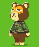 anthro black_nose brown_body green_background male simple_background solo kopa_nishikida animal_crossing nintendo ike_(animal_crossing) bear mammal 2021