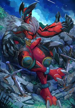 anthro anthrofied blue_eyes bodily_fluids crossed_legs fur genital_fluids genitals looking_at_viewer male melee_weapon night pokemorph precum precum_on_finger solo sword weapon plive nintendo pokemon generation_6_pokemon legendary_pokemon pokemon_(species) yveltal absurd_res digital_media_(artwork) hi_res