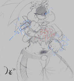 anthro belt big_breasts blue_electricity body_hair bottomwear bracelet breasts clothing collar countershade_face countershading crop_top digit_ring ear_piercing ear_ring female finger_ring gesture grin hand_gesture hand_on_hip happy_trail hoop_ear_ring jewelry looking_at_viewer midriff pants piercing pointing pointing_at_viewer pubes pupils ring_piercing selective_coloring sharp_teeth shirt slit_pupils smile solo spiked_bracelet spiked_collar spiked_hair_tie spikes studded_hair_tie teeth text text_on_clothing thick_thighs topwear torn_clothing torn_shirt torn_topwear wide_hips salaciouslx idw_publishing sega sonic_the_hedgehog_(comics) sonic_the_hedgehog_(idw) sonic_the_hedgehog_(series) surge_the_tenrec afrosoricid mammal tenrec 2025 english_text hi_res signature sketch