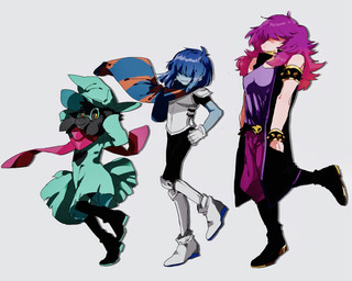 anthro black_body black_fur breasts clothed clothing eyewear female fur glasses group hair hair_over_eyes hat headgear headwear looking_at_viewer male narrow_hips scarf simple_background thin_calves thin_legs thin_thighs white_background 777aoao_(artist) deltarune undertale_(series) kris_dreemurr ralsei susie_(deltarune) bovid caprine darkner goat human mammal reptile scalie 2019 digital_media_(artwork) hi_res