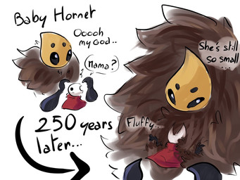 4_eyes age_difference age_progression ambiguous_gender anthro biped black_eyes brown_body brown_fur cloak clothing dialogue directional_arrow duo ellipsis empty_eyes extreme_size_difference eye_contact face_in_fur female fur hug hugging_another looking_at_another mouthless multi_eye question_mark red_cloak red_clothing size_difference speech_bubble text white_body yellow_body yellow_fur fernshawart hollow_knight_(franchise) team_cherry hornet_(hollow_knight) queen_vespa_(hollow_knight) arthropod bee hymenopteran insect 2026 4:3 digital_drawing_(artwork) digital_media_(artwork) english_description english_text hi_res sequence female_(lore)